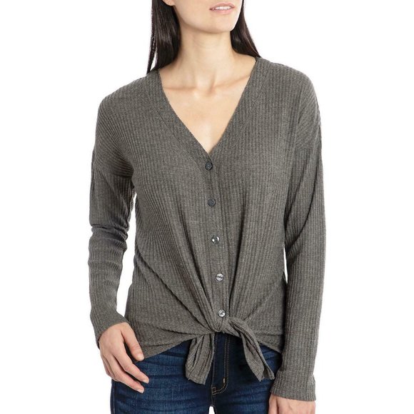 Issac Mizrahi Tops - NWT ISSAC MIZRAHI WOMEN'S WAFFLE KNIT BUTTON-UP TOP RELAXED FIT - Gray